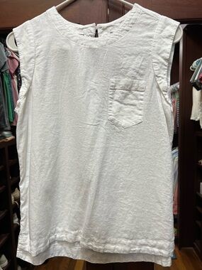 Caslon XS Linen Blend Popover White Sleeveless Pocket Top